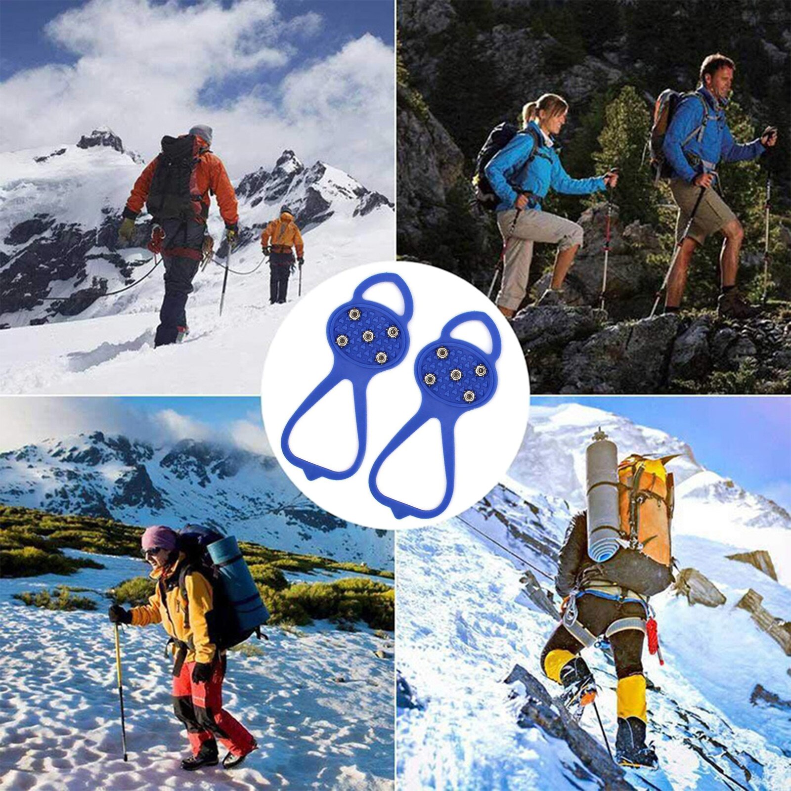 Ice Walk Traction Cleats for Shoes Boots, Snow Crampons Grippers with 5 Steel Studs, Anti Slip Stretch Spikes Cover Overshoe
