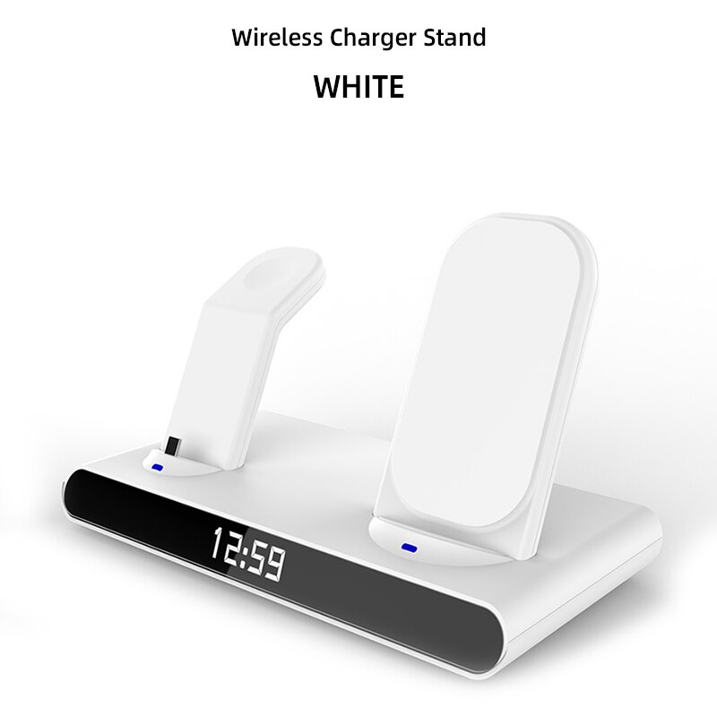 15w kabellose ladegeräte, led-wecker, digitales thermometer, spiegeluhr mit handyhalterung für iphone 13, 12 , 11, promax: Weiß