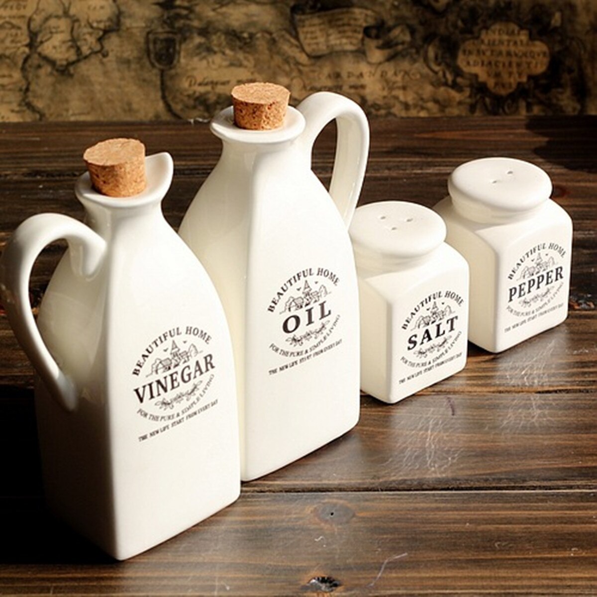 4 stücke Keramik Gewürz Glas Mit Holz Kork Küche Würze Flasche Pfeffer Essig Salz Öl Flasche Gewürz Topf Kochen würzen werkzeug