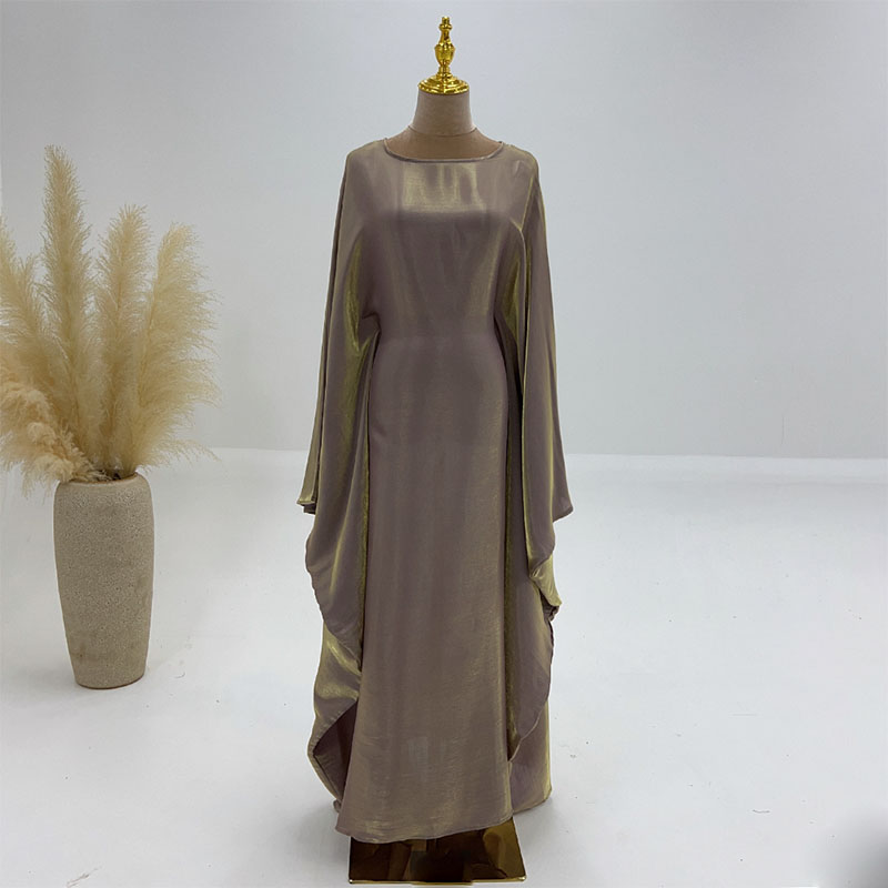 Shiny Butterfly Abaya Women Summer Muslim Loose Party Long Dress Female Solid Comfortable Classic Loose Abaya: SKY BLUE