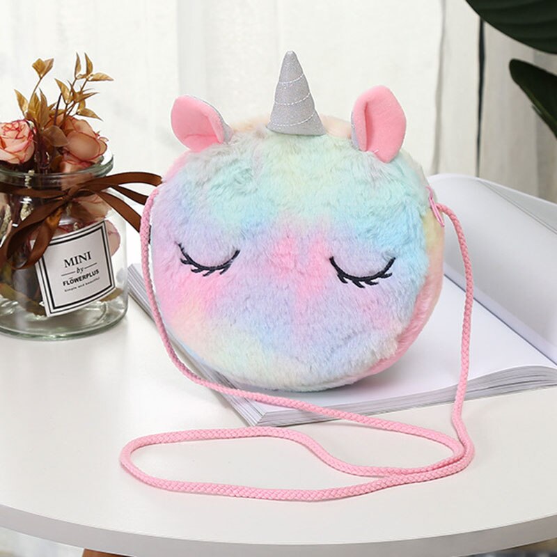 Cute Unicorn Children Plush Coin Purse Girls Good Birthday Children Inclined Shoulder Bag Little Princess zipper Bag: 4