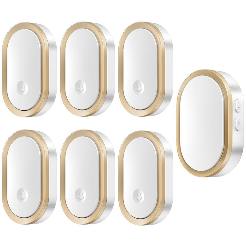 CACAZI Willkommen Drahtlose Türklingel Wasserdicht 300M Fernbedienung 6 Taste 1 Empfänger Smart LED Licht Hause Tür Ring Glocke Elektronische: gold  6x1 / US