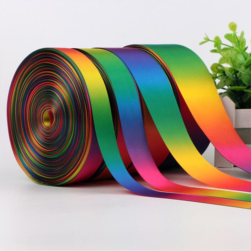 5Yards/lot Satin Double-sided Rainbow ribbons Wrapping DIY handmade Christmas Year/wedding /Party Decoration
