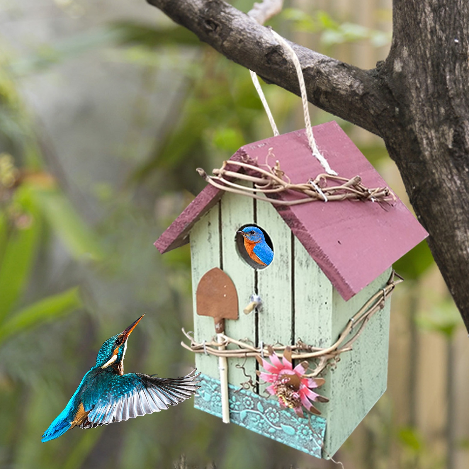 F# Wooden Bird House Nesting Box Hanging Bird Nests Home Garden Decoration Outdoor Nest Bird House Garden Decoration Pet House