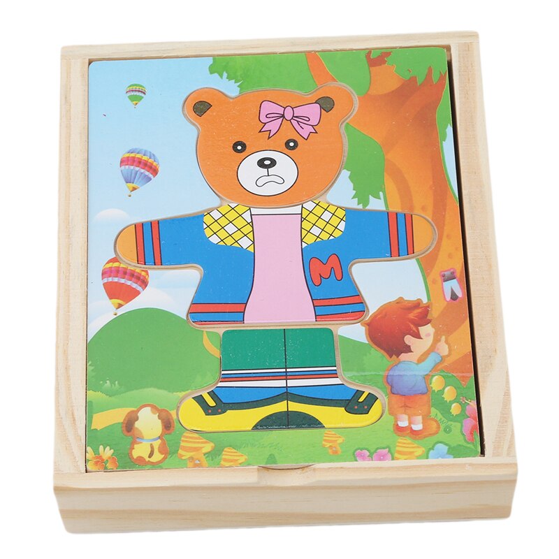 Kids Kinderen Houten Speelgoed Houten Puzzel Set Baby Educatief Speelgoed Beer Omkleden Puzzels