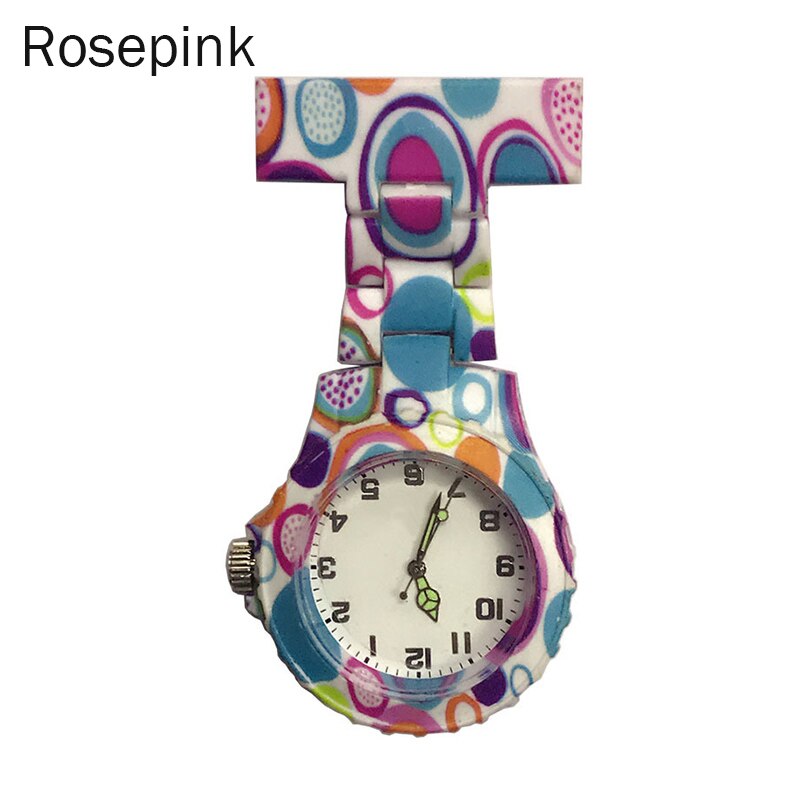 Colorful Silicone Round Dial Quartz Pocket Nurse Watch Quartz Brooch Doctor Nurse Hanging Watches KNG88: rose red