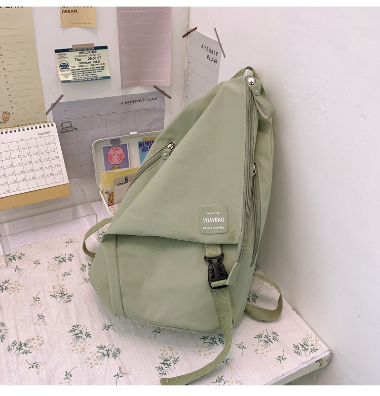 Nylon School Bags for Teenage Girls Large Capacity School Laptop Backpacks Women Travel Shoulder Bags College Students Bookbags: Green / With pendant