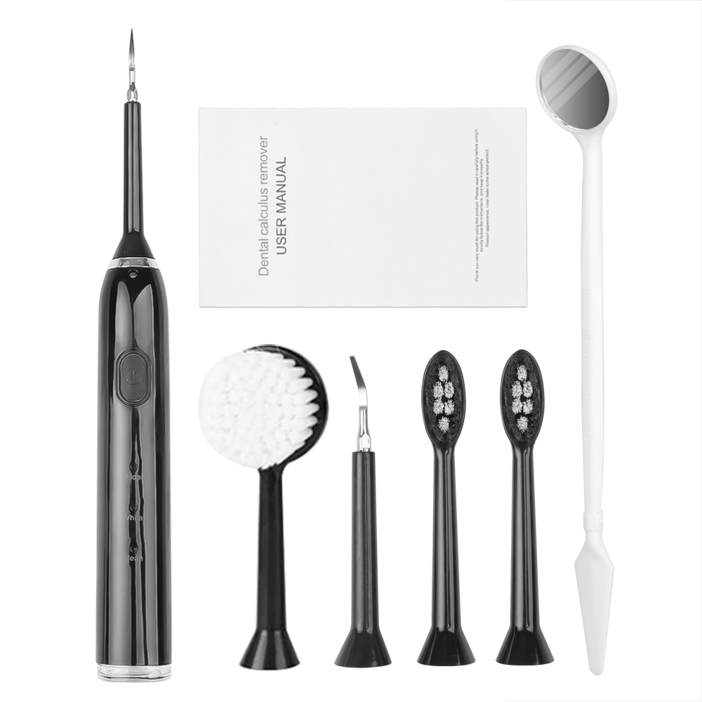 Electric Ultrasonic Dental Scaler USB Tooth Calculus Tool Sonic Remover Stains Tartar Toothbrush Whitening Oral Cleaning Machine: black