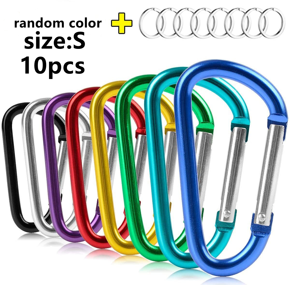 10 Pack Carabiner With Nickel Plated Key Rings Mini,Small Aluminum Keychain holder Outdoor Accessories Backpack hook D-Shape Bot: size S