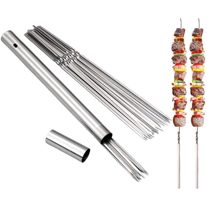 1set Rvs Barbecue Spies BBQ Shish Kebab Platte Vorken voor Outdoor Camping Picknick Koken Gereedschap Herbruikbare Barbecue