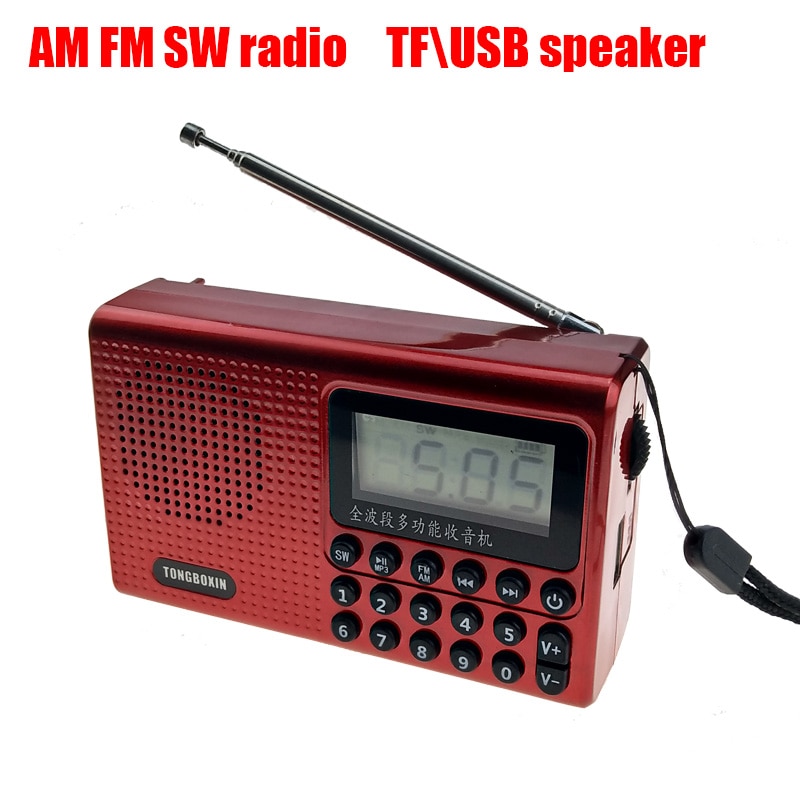 Mini AM FM SW Radio Handheld Digital USB TF MP3 Player Speaker With Rechargeable 18650 Battery