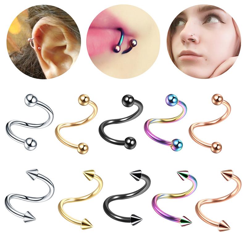 1/2 stücke S Form Nase Ring Edelstahl Bar Spirale Twister Tragus Ohr Piercing Helix Körper Schmuck Piercing ohr