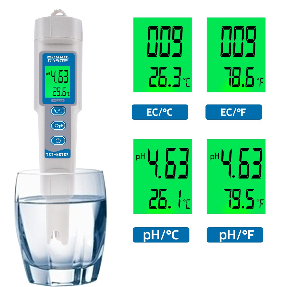 Cyfrowy ph-metr EC próbnik 3 w 1 mierniki PH EC TEMP monitor jakości wody czystość narzędzie robić pomiaru przewodności robić akwarium 40% taniej: 3 in 1 EC Meter