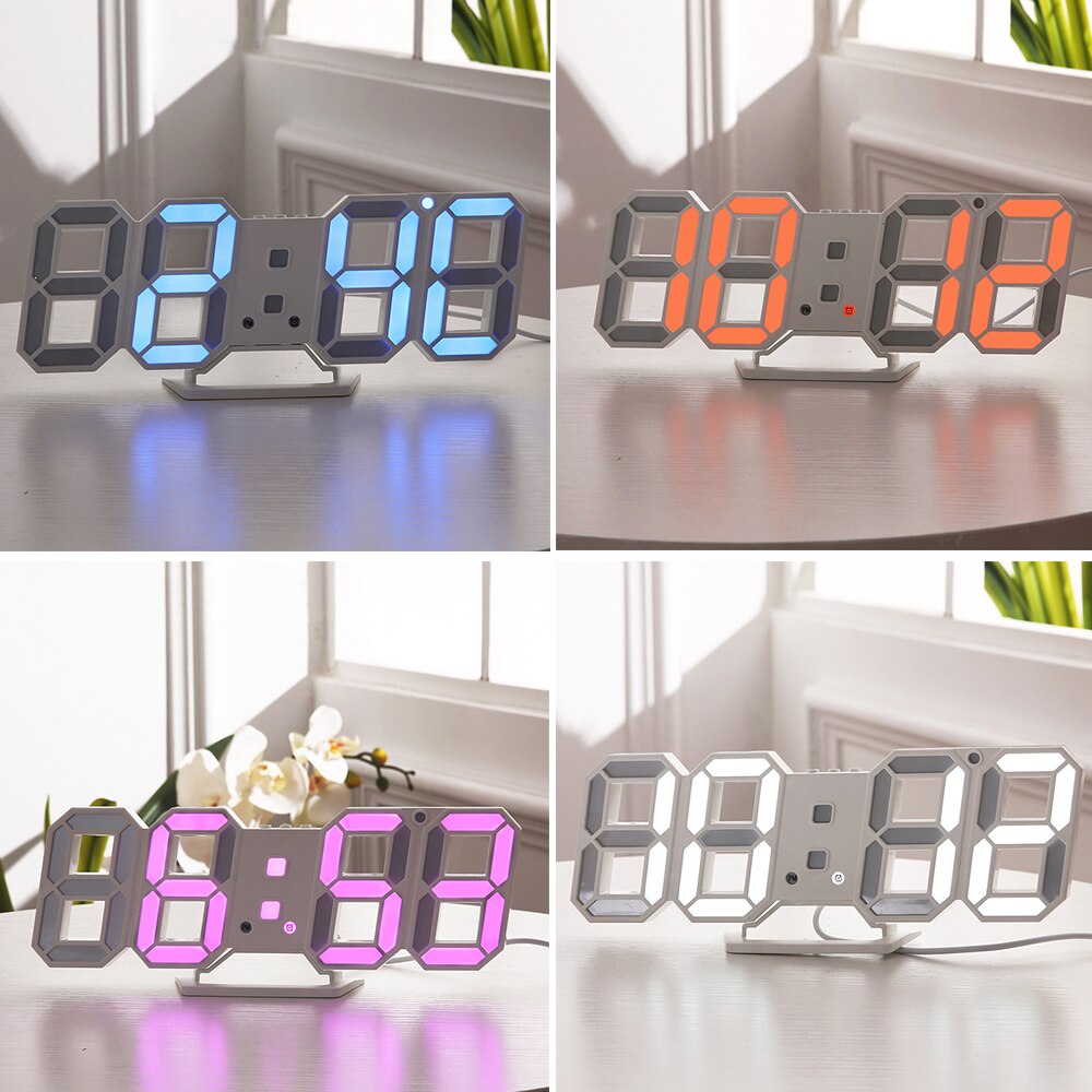 3d ledede usb-opladning digital ur alarm ur elektroniske digitale ure væg horloge boligindretning kontor bord skrivebord ur
