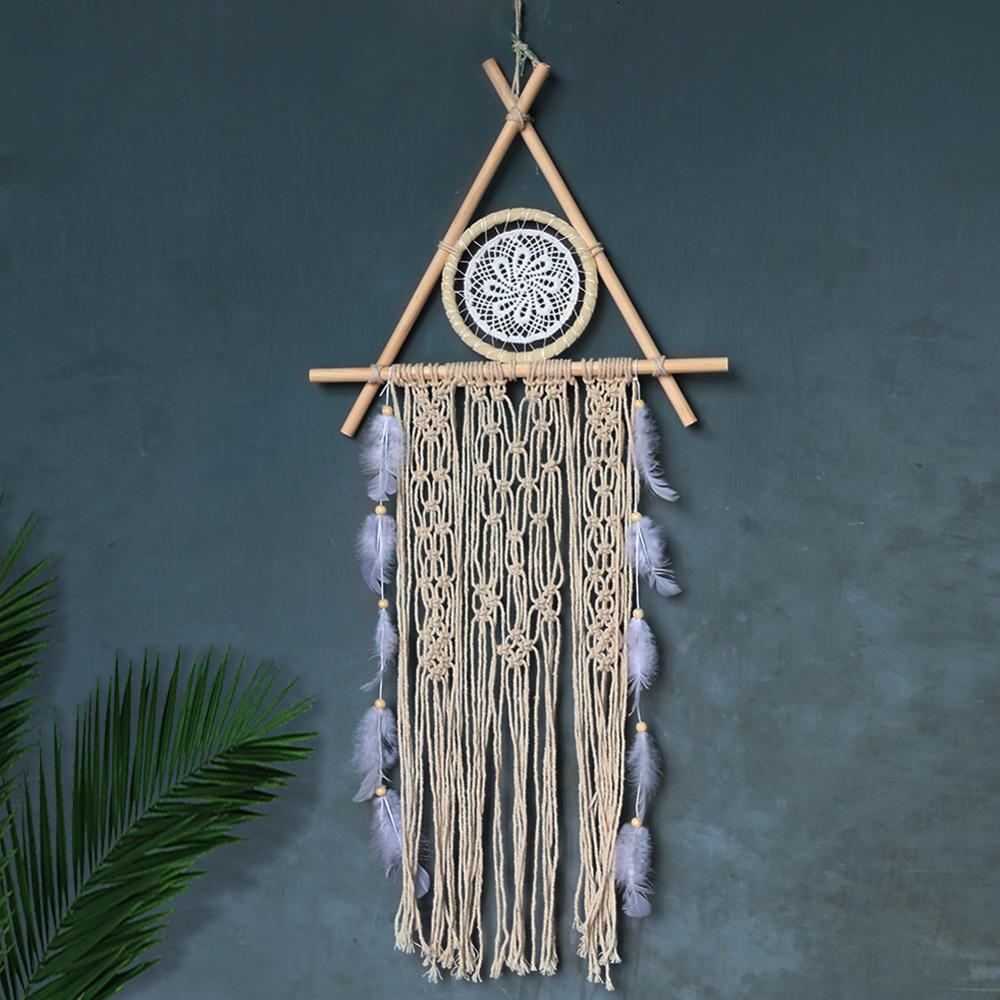 Macramé nórdico atrapasueños tapiz decoración de habitación decoración de granja hecho a mano atrapasueños: C