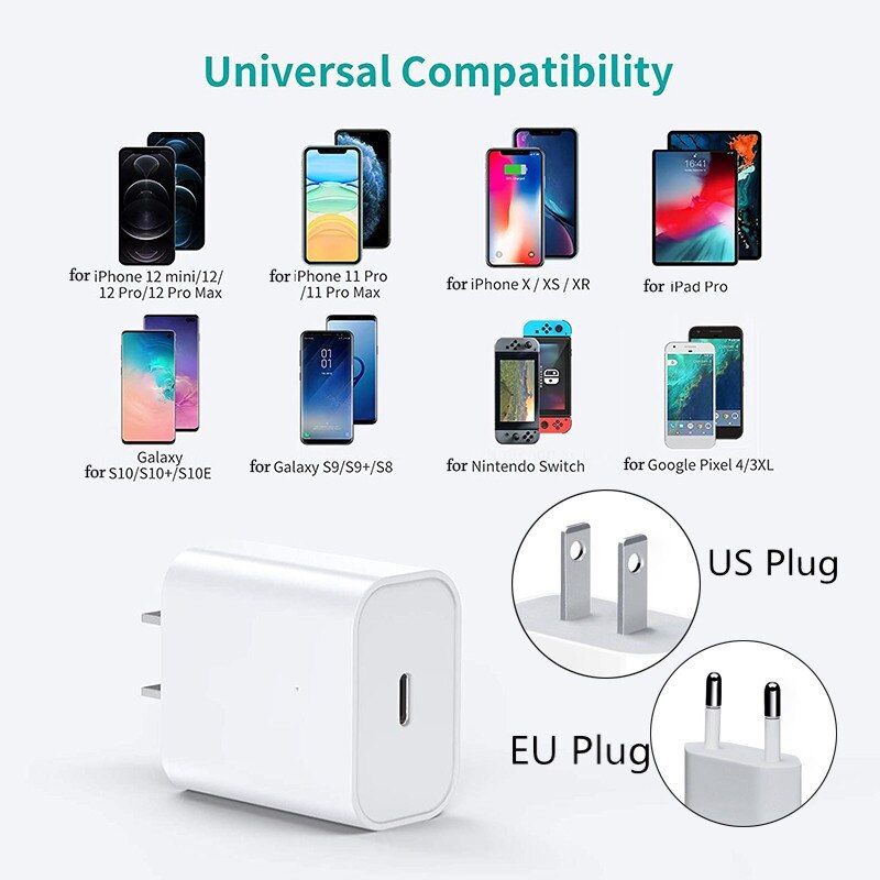 Chargeur Original 20W pour iPhone 12 Pro Max, Mini adaptateur d'alimentation USB type-c QC4.0, avec câble 2M 11 XS
