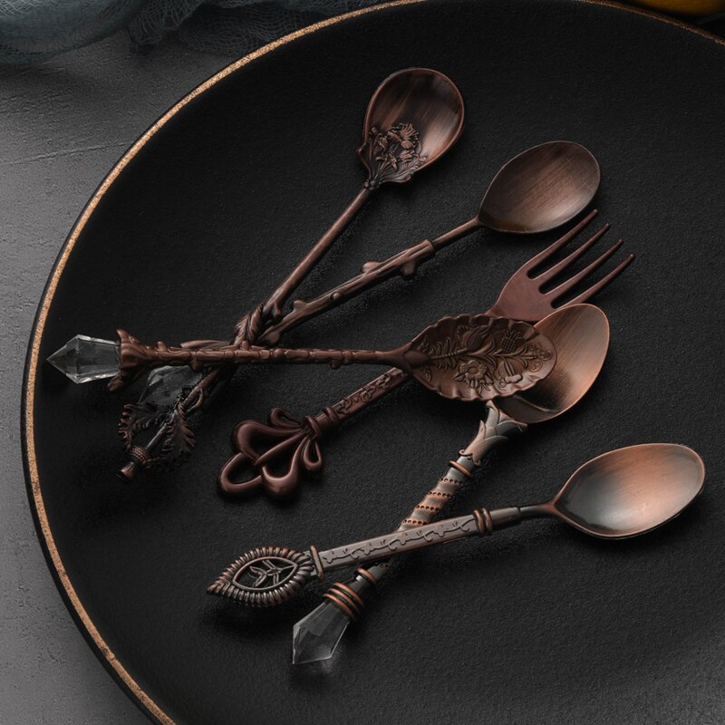 6 stk royal retro ske sæt sæt palads stil borddekoration bestik dessert ske kaffe skeer metal udskæring frugt gaffel skeer