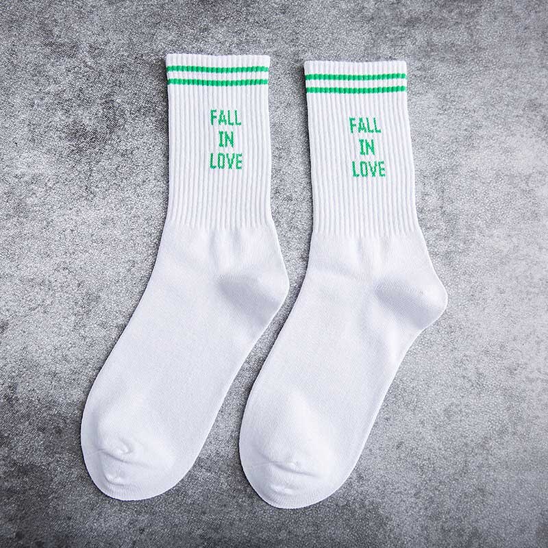 "FALL IN LOVE" Letter Funny Socks Japanese Harajuku White Socks Women Warm Personality Street Sokken Calcetines Mujer: 4