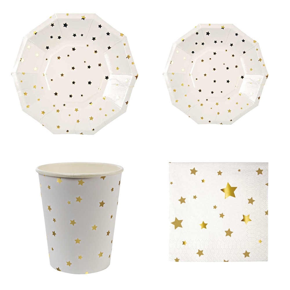 Goud zilver folie ster papieren borden babyshower feest servies papieren bordjes bekers servetten voor bruiloft verjaardag ster feestbenodigdheden