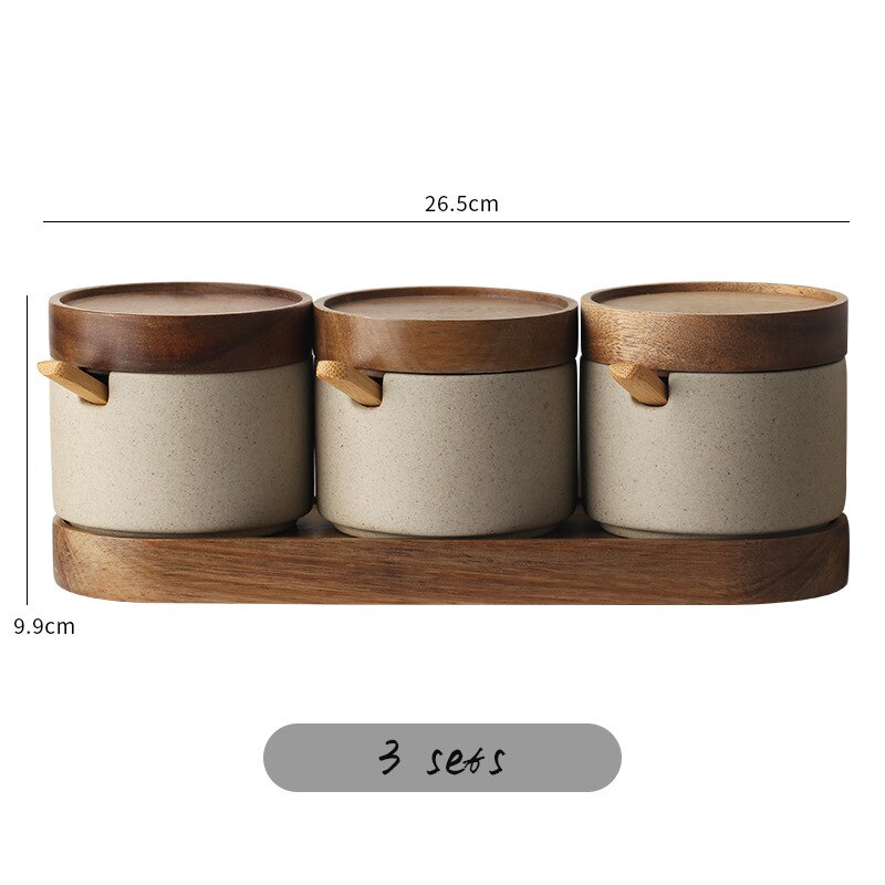Kitchen Ceramic Jar Porcelain Seasoning Container Clay Condiment Storage Bottle Pottery Can for Salt Sugar Spice with Spoon Lid: 3 Sets A Style