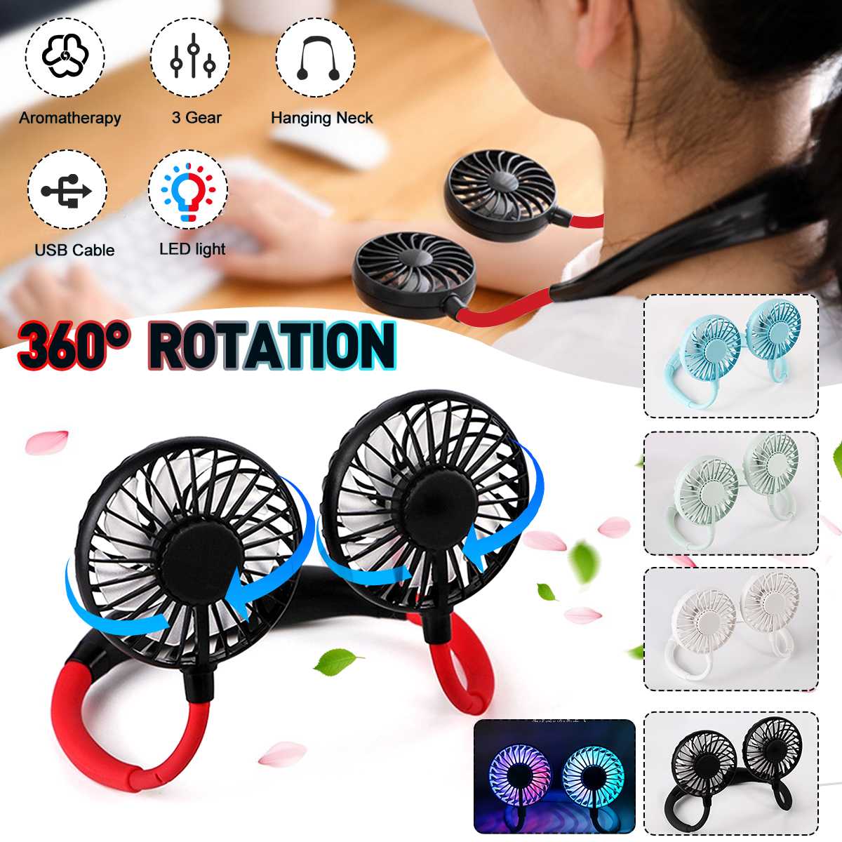 Mini Usb Draagbare Ventilator Hals Met Oplaadbare Batterij Ultra Stille Wind Wearable Ventilator Handheld Luchtkoeler Conditioner Voor Kamer