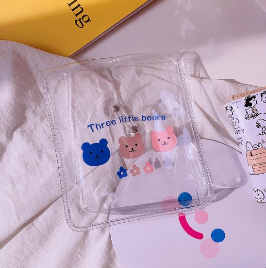 Läpinäkyvä pvc paksunnettu kawaii karhu kani työpöytä järjestäjä penaali meikki säilytyspussi koulun toimisto paperitavarat: 16.5cm karhu