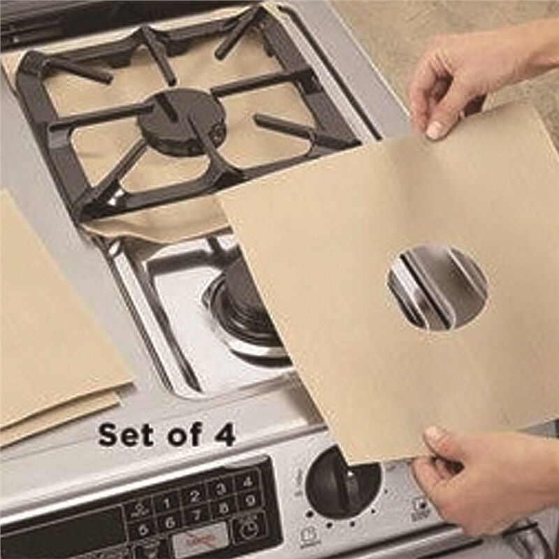 4pcs Universal Heavy Duty Oven Liners Gas Hob Protector Sheets Square Heat Resistant Burner Cooker Protector Kitchen Gadget