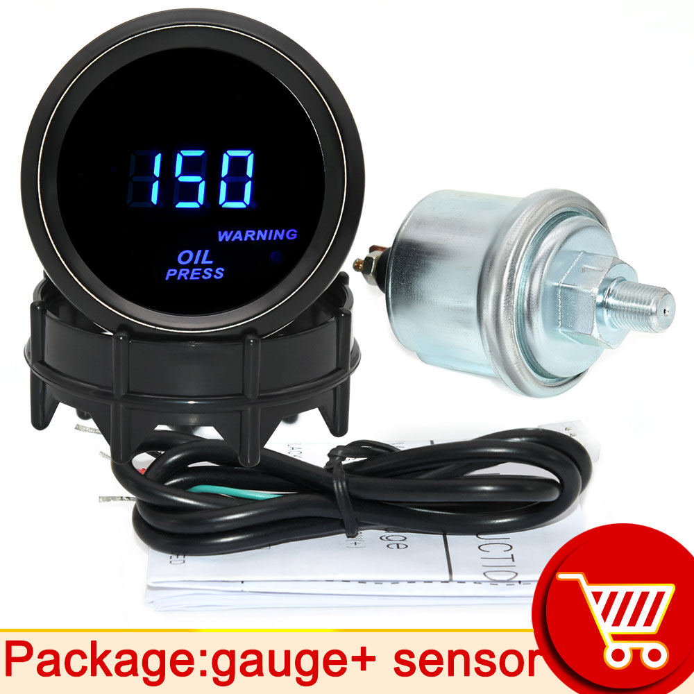 Auto Digital Manometer 52mm Turbo Schub PSI Bar Öl Druck Öl Wasser Temp Messgerät Voltmeter Tachometer RPM Meter Mit warnung Licht: Öl Druck Messgerät