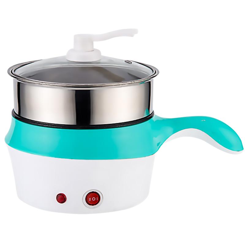 Double-layer Cooking Pot Small Electric Pot Multifunctional Steam Pot Non-stick Stockpot Steamer Cooking Boiler: Green-US Plug