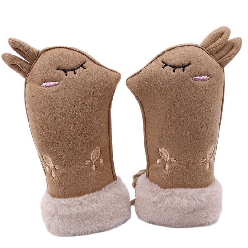 Cartoon Children's Suede Mittens Cute Gloves Winter Kids Outdoor Warm Gloves Girls Boy Thicken Full Finger Mittens: yellow