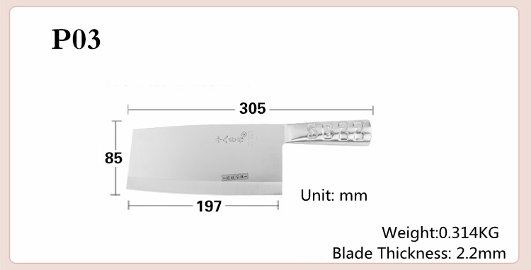 Freies SBZ Volle Edelstahl Küche Dual-verwenden Hacken Knochen schneiden Fleisch Messer Gemüse Hackmesser Kochen Koch Multi-verwenden Messer: P03 197x85 mm