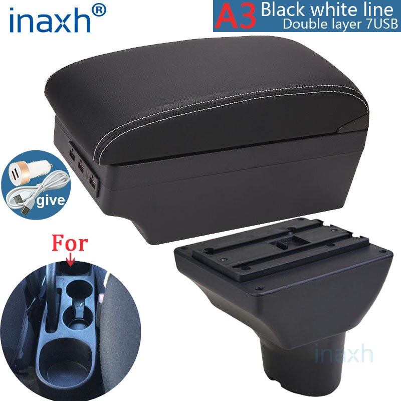 For Hyundai I20 Armrest Interior Parts special Retrofit parts Car Armrest Center Storage box with USB LED light: A3 Black white 7USB