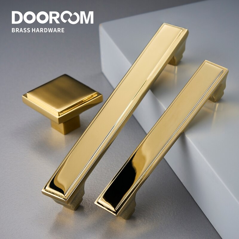 Dooroom messing møbelhåndtag moderne amerikansk skinnende guld pvd pulls garderobe kommode skab skab skuffe show box knopper
