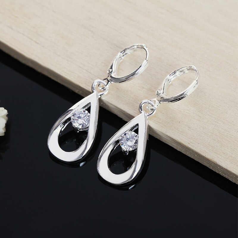 925 Zilveren Oorbel Water Ronde Clear Cz Dangle Oorbellen Voor Vrouwen Mode Jewerly