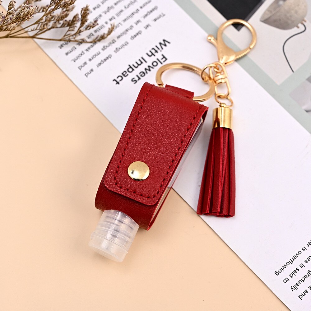 Mini bouteille de Gel hydroalcoolique Portable 30ml, étui de désinfectant pour les mains, étui en cuir, porte-clés de santé: Bourgogne
