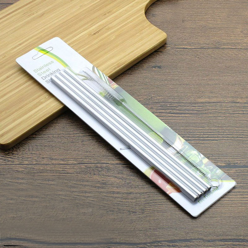 Pajita de acero inoxidable con cepillo de limpieza, Pajita recta curva para beber, accesorios para cocina, Bar y , 4 piezas