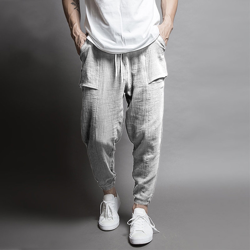 Casual Men Loose Drawstring Sports Gym Trousers Long Ankle Banded Bloomers Pants