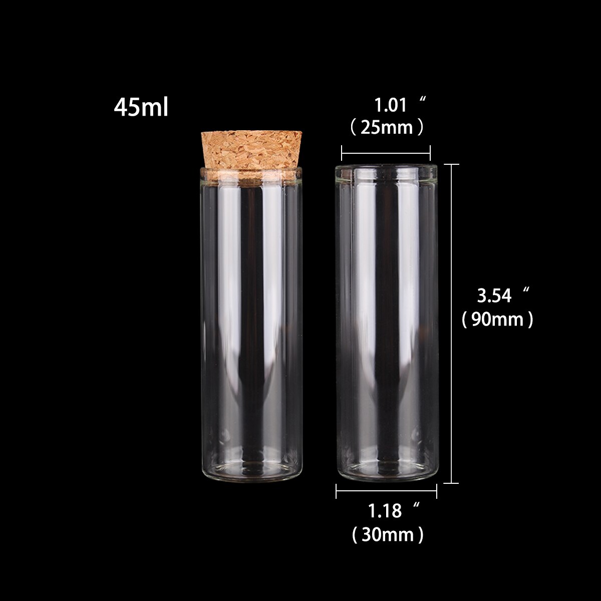 15ml/25ml/30ml/35ml/40ml/45ml/50ml/55ml/60ml/80ml/100ml små provrör i glas med korkpropp flaskor burkar injektionsflaskor 24 st: 45ml(30 x 90mm)
