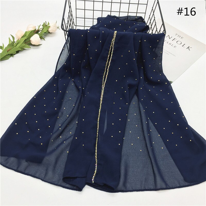 70*180cm Chiffon hijab schal mit perlen femme musulman lange tücher islamischen kopftuch kleidung muslimischen stickerei hijabs: 16