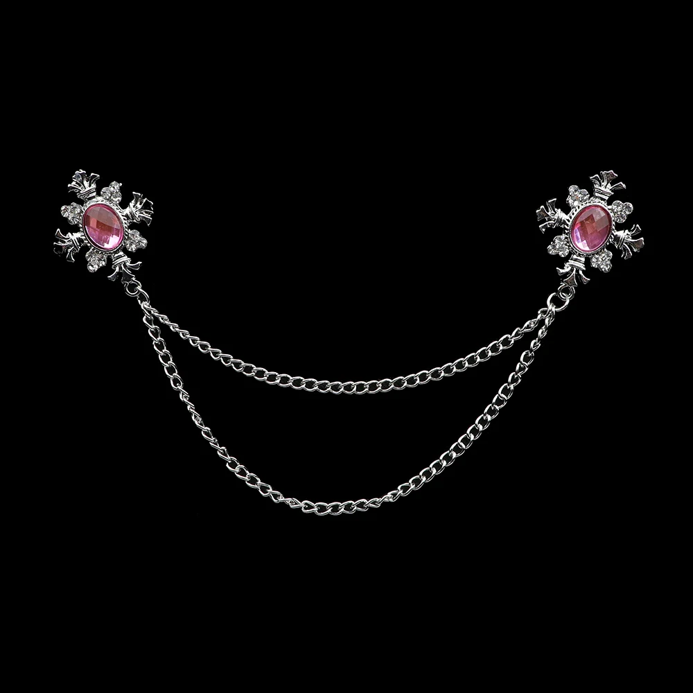 Broche de borla de caballero a la para hombre, traje, camisa, cuello, cadena cruzada de cristal, Pin de solapa, accesorios de boda Retro con diamantes de imitación: Chapado en cobre envejecido