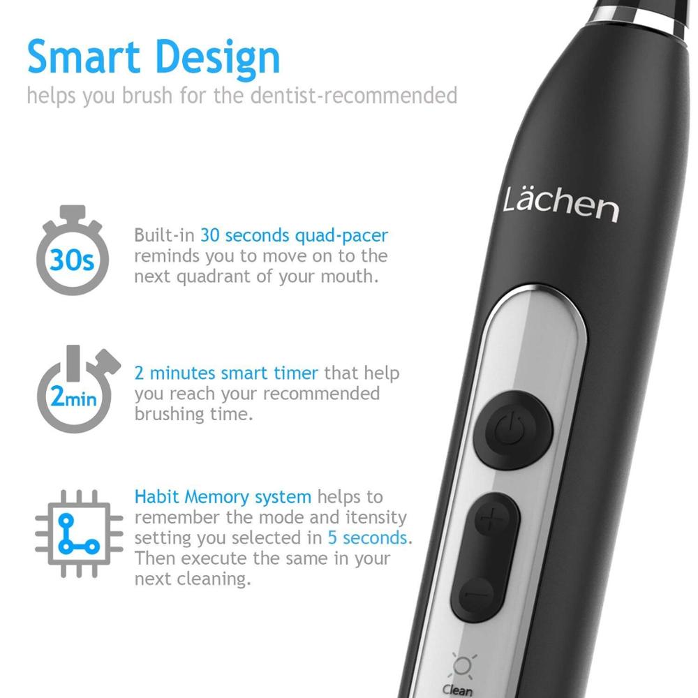 Lachen T8B Powerful Sonic Electric Toothbrush 9 Modes Rechargeable Adult Tooth Brush 2 Min Timer Toothbrushing w/ Charging Base
