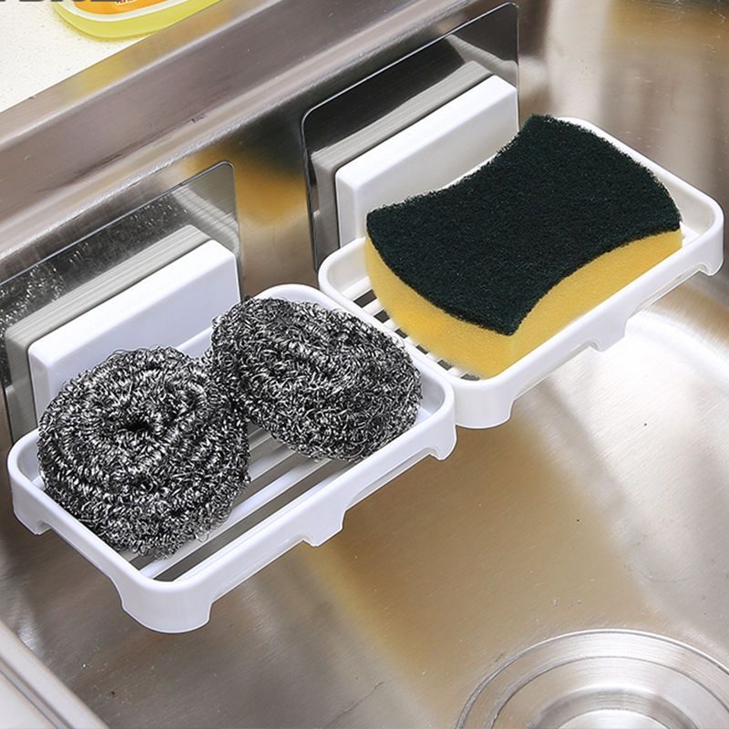 Soap Dishes Drain Wall Mounted Soap Sponge Holder Storage Rack Bathroom Organizer Soap Draining Holder Kitchen Hanging Soap Box