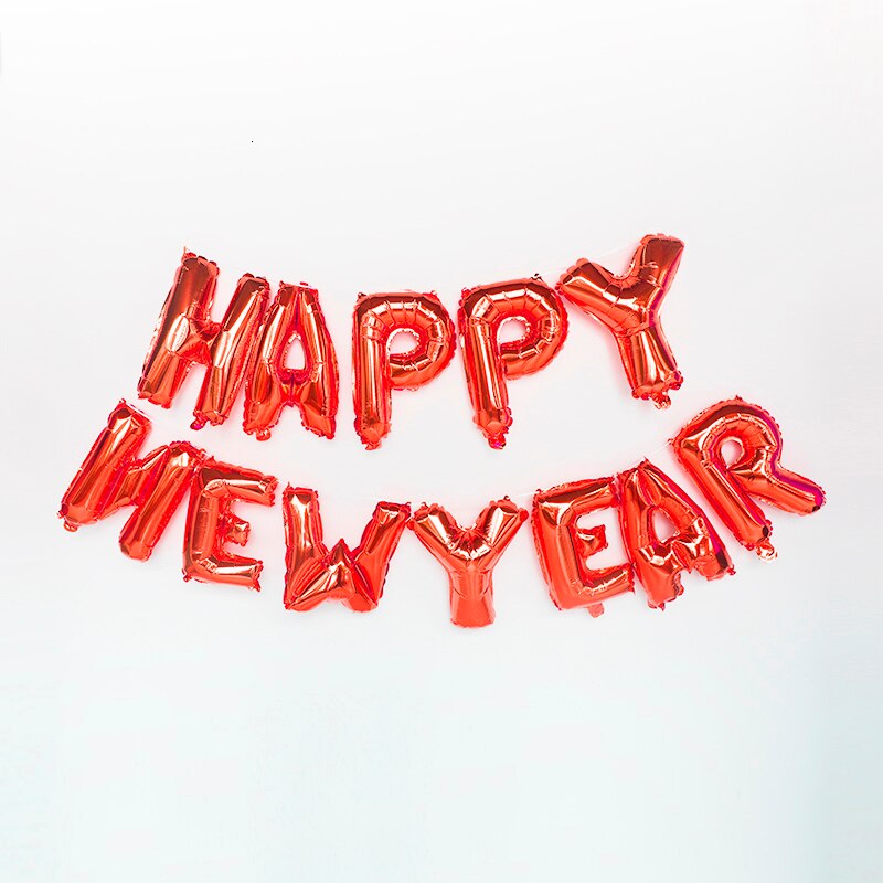 1 sæt 16 tommer lykkeligt år brev aluminium ballon år familie fest dekoration ballon baggrund dekorative balloner: Godt nytår rødt