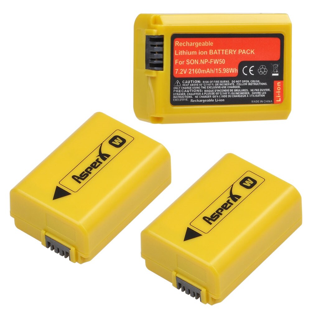 2160 mah gult np -fw50 batteri til sony np  fw50, a6000, a6500, a6300, a6400, a7, a7ii, a7r ii , a55,  nex -3n, rx10 iii , rx10 mk iv: 3x batterier