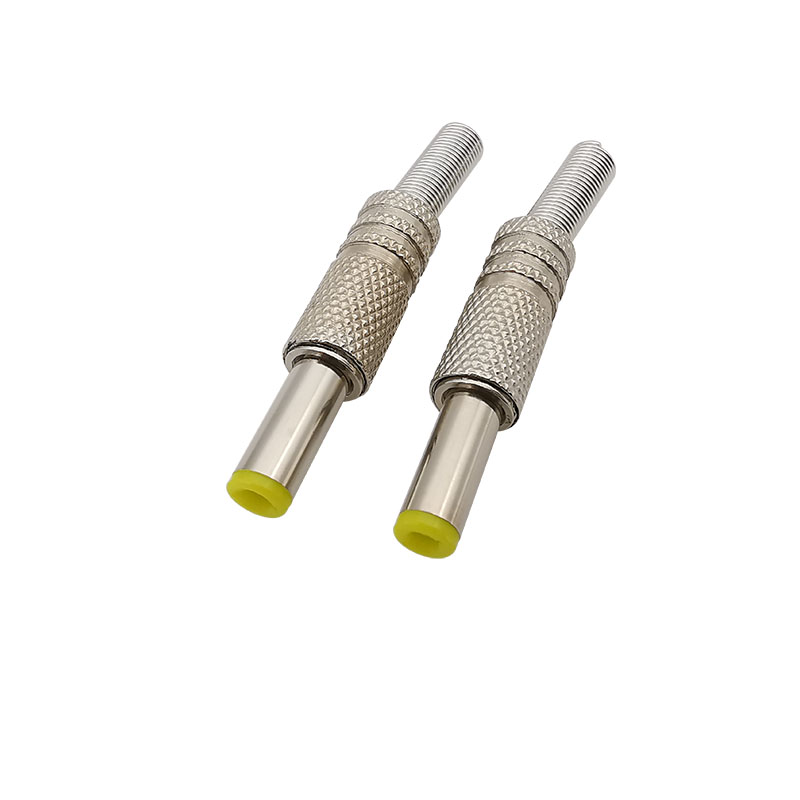 2/5Stck Silber Metall 5,5x2,1mm/5,5x2,5mm DC Strom Stecker Jack schweißen Stecker mit Frühling und Gelb Kopf 5.5*2.1/5.5*2,5mm