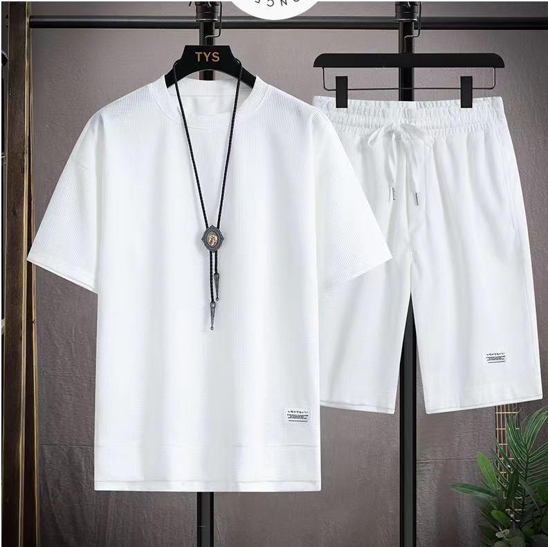 Conjunto deportivo de manga corta y pantalones cortos para hombre, chándal informal, cómodo y fresco, de gran tamaño, Verano: XXXL / Gris