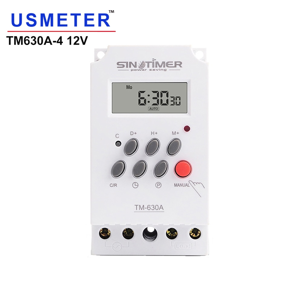 TM630A 12V DC Input 7 Days Programmable 24hrs Time Relay Output Load High Power 30A Timer Switch Relay Timer 12V Shower Timer