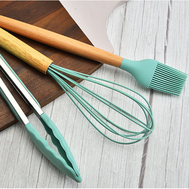Cooking Utensils Set with Holder for Kitchen Non Stick 11 Pcs Cookware with Wooden Handle Cooking Accessory MAZI888