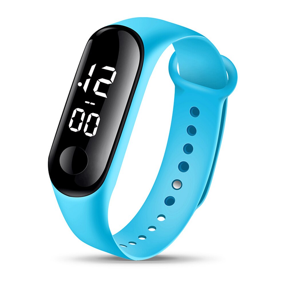Montre numérique de luxe en Silicone, écran tactile, lumière blanche, étanche 50M, pour hommes et femmes, avec cadran haute définition, personnelle, LED: Sky blue