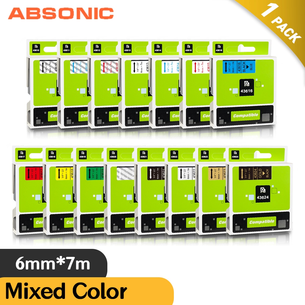 Absonic taśma z etykietami 6mm kompatybilny DYMO 43613 43617 43618 43610 43614 43615 43616 wstążki drukarki dla drukarki etykiet DYMO LM 160 280 drukarka do etykiet